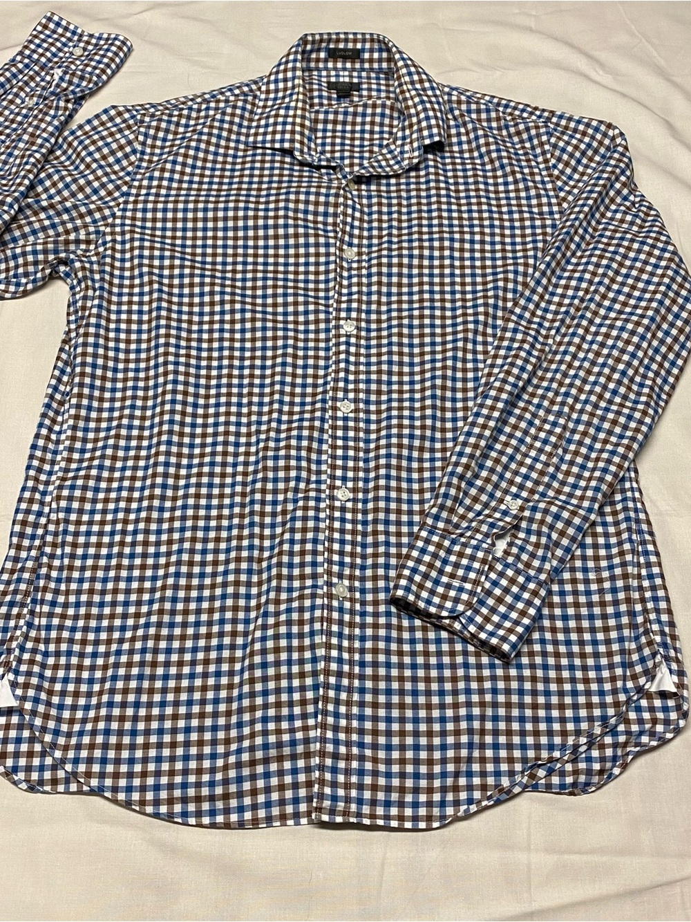 Mens J. Crew Blue, Brown and White Check Dress Shirt size L